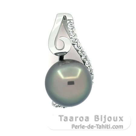 Colgante de Plata y 1 Perla de Tahiti Redonda C 9.1 mm