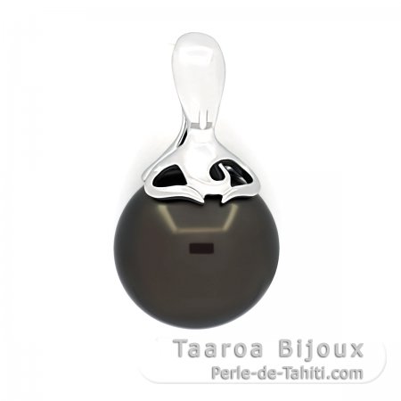 Pingente em Prata e 1 Prola do Tahiti Semi-Redonda C 12.6 mm