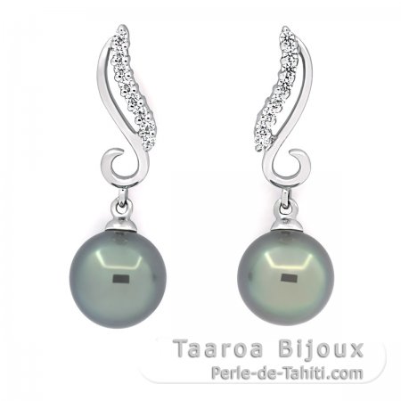 Aretes de Plata y 2 Perlas de Tahiti Redondas B/C 8.6 mm