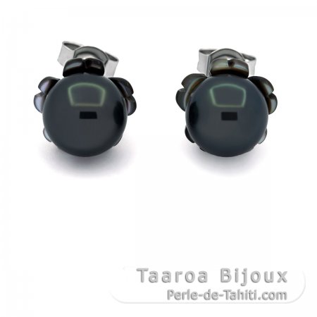 Aretes de Plata y 2 Perlas de Tahiti Redondas C 8.1 mm