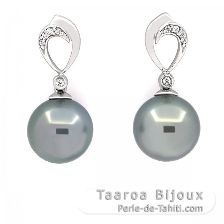 Aretes de Plata y 2 Perlas de Tahiti Redondas B/C 10.4 mm