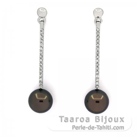 Aretes de Plata y 2 Perlas de Tahiti Redondas 1 B & 1 C 8.5 mm