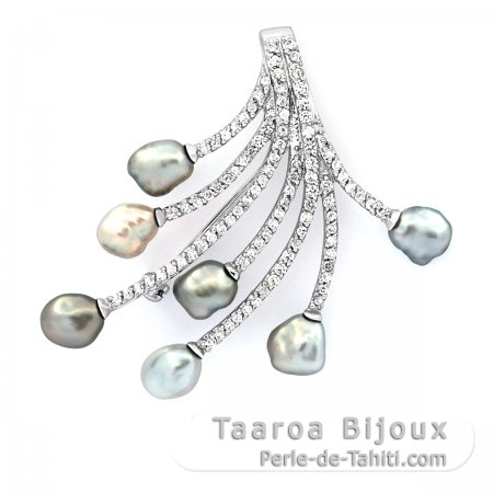 Colgante y Broche de Plata con 7 Keishis de Tahiti