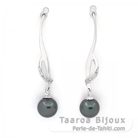 Aretes de Plata y 2 Perlas de Tahiti Redondas C 7.6 mm