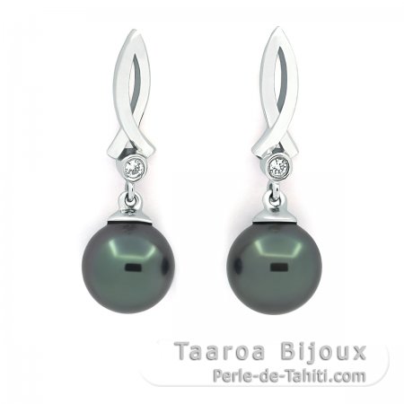 Aretes de Plata y 2 Perlas de Tahiti Redondas C 7.7 mm