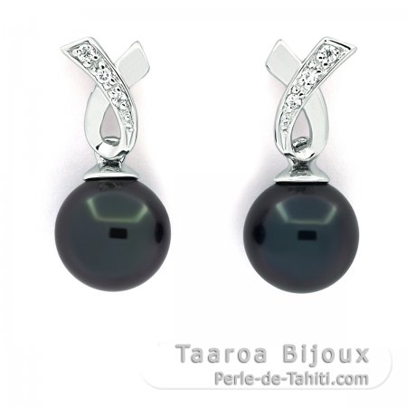 Aretes de Plata y 2 Perlas de Tahiti 1 Redonda & 1 Semi-Redonda C 7.8 mm