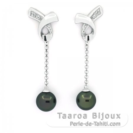 Aretes de Plata y 2 Perlas de Tahiti Redondas C 7.8 mm
