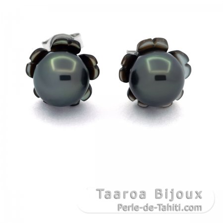 Aretes de Plata y 2 Perlas de Tahiti Semi-Redondas C 7.7 mm