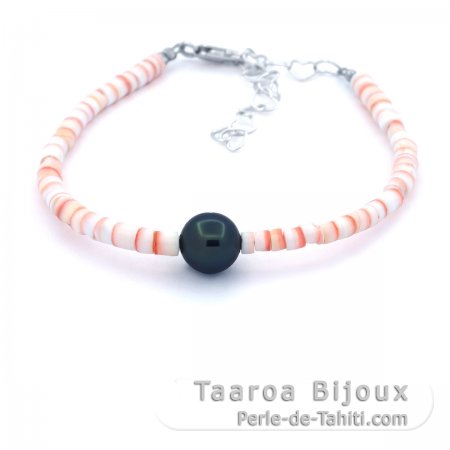 Pulsera de Conchas y 1 Perla de Tahiti Redonda C/D 8 mm