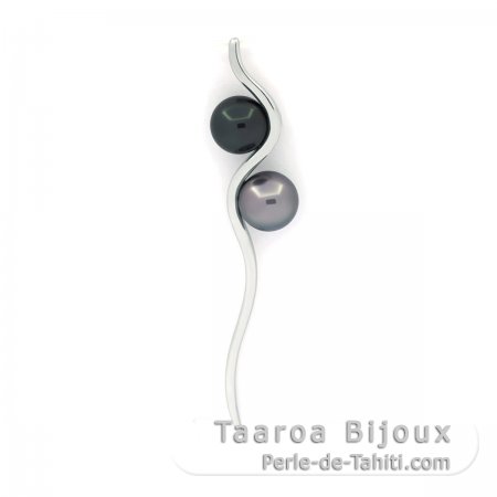 Colgante de Plata y 2 Perlas de Tahiti Redondas C 7.6 y 8 mm
