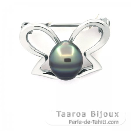 Broche de Plata y 1 Perla de Tahiti Anillada C 8.9 mm