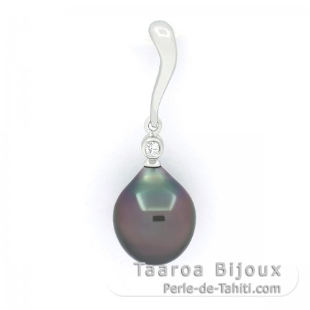 Colgante de Plata y 1 Perla de Tahiti Semi-Barroca B 10.1 mm