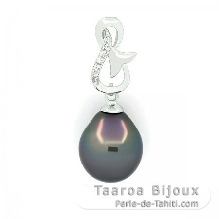 Colgante de Plata y 1 Perla de Tahiti Semi-Barroca B 9.5 mm