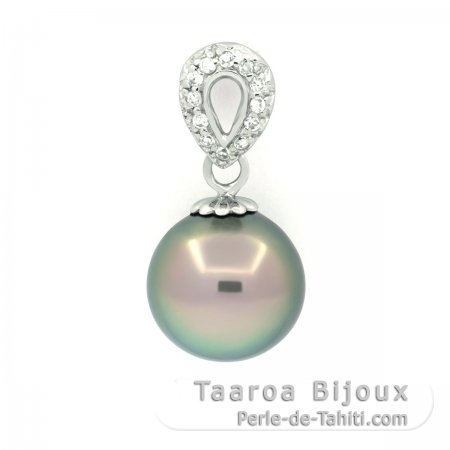Colgante de Plata y 1 Perla de Tahiti Semi-Redonda C 10.2 mm