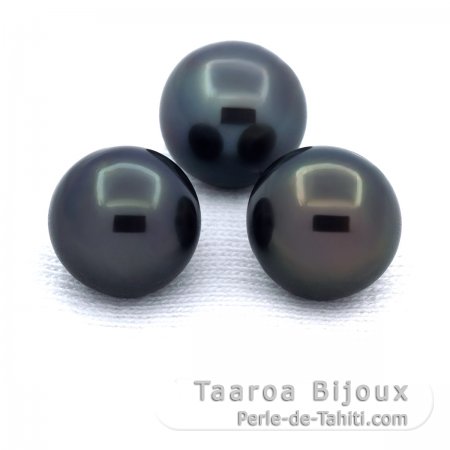 Lote de 3 Perlas de Tahiti Semi-Redondas C/D de 10 mm
