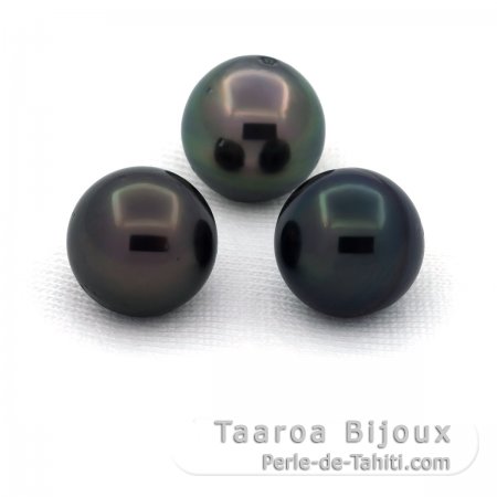 Lote de 3 Perlas de Tahiti Semi-Redondas D de 9.5 a 9.6 mm