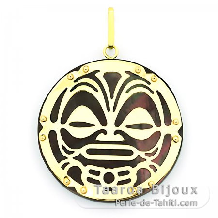 Colgante de Oro 18Kl y Nacarado de Tahiti - Dimetro = 27 mm - Tiki Mana