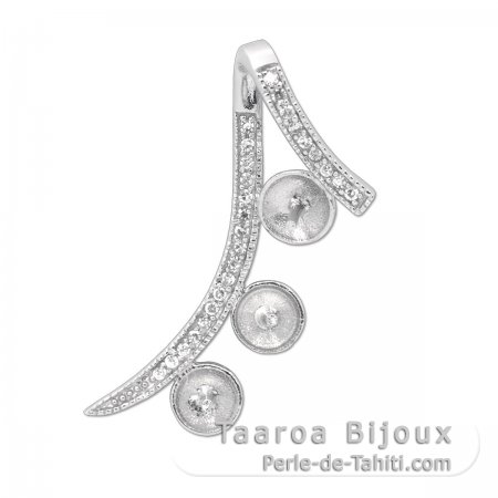Colgante de Plata Rodiada para 3 Perlas de 6 a 10 mm