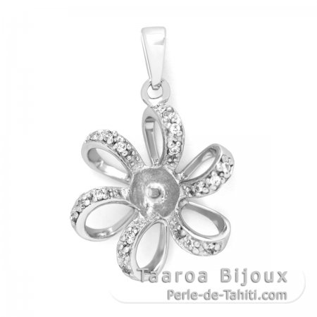 Rhodiated Sterling Silver Pendant for 1 Pearl from 6 to 9 mm