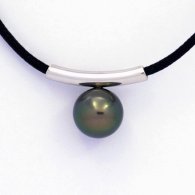 Colgante de Plata y 1 Perla de Tahiti Redonda C 9.7 mm
