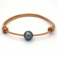 Pulsera de Cuero y 1 Perla de Tahiti Redonda C 11.9 mm