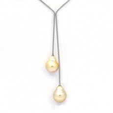 Collar de Plata y 2 Perlas de Australia Semi-Barrocas C 13.9 mm