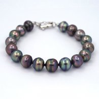 Pulsera de 17 Perlas de Tahiti Anilladas B de 9.8 a 10.5 mm y Plata .925