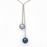 Collar de Plata y 2 Perlas de Tahiti Redondas C+ 12.1 y 12.5 mm
