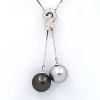 Collar de Plata y 2 Perlas de Tahiti Redondas C+ 11.5 y 11.8 mm