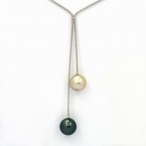 Collar de Plata y 2 Perlas de Tahiti Redondas C 12.3 y 12.5 mm