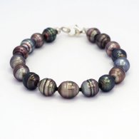 Pulsera de Plata y 17 Perlas de Tahiti Anilladas C 8 a 8.4 mm