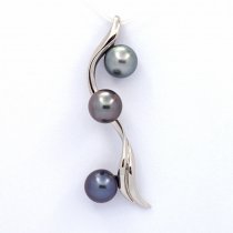 Colgante de Plata y 3 Perlas de Tahiti Redondas C 9 mm