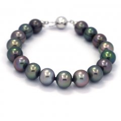 Pulsera de 17 Perlas de Tahiti Semi-Barrocas B 9 a 9.4 mm y Plata .925