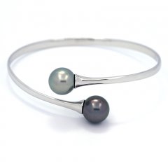 Pulsera de Plata y 2 Perlas de Tahiti Redondas C 11 y 11.1 mm