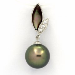 Colgante de Plata y 1 Perla de Tahiti Redonda C 9.9 mm