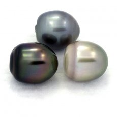 Lote de 3 Perlas de Tahiti Semi-Barrocas C de 12.2 a 12.4 mm