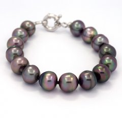 Pulsera de 15 Perlas de Tahiti Anilladas B  10.2 a 10.9 mm y Plata .925