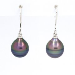 Aretes de Plata y 2 Perlas de Tahiti Anilladas C+ 9.5 mm