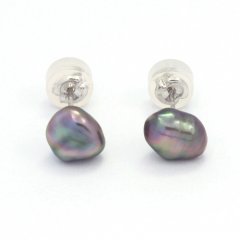 Aretes de Oro Blanco 18Kl y 2 Keishis de Tahiti