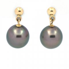 Aretes de Oro 18kl y 2 Perlas de Tahiti Semi-Redondas B 8.1 mm