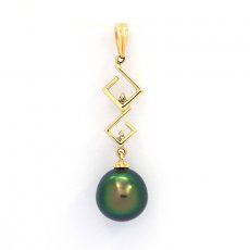 Colgante de Oro 14Kl + 2 Diamantes 0.02 Quilates VS1 y 1 Perla de Tahiti Semi-Barroca B+ 9.8 mm