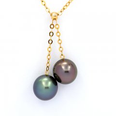 Cadena de Oro 18Kl y 2 Perlas de Tahiti Semi-Redondas 1 A, 1 B, 9.5 & 9.6 mm