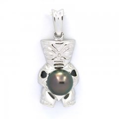 Colgante de Plata y 1 Perla de Tahiti Redonda C 8 mm
