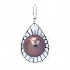 Colgante de Plata y 1 Perla de Tahiti Semi-Redonda C 12 mm