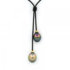 Collar de Cuero y 2 Perlas de Tahiti Anilladas B 10.8 mm