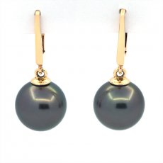 Aretes de Oro 14Kl y 2 Perlas de Tahiti Redondas B 9.9 mm