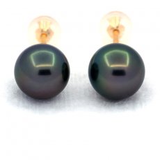 Aretes de Oro 18Kl y 2 Perlas de Tahiti Redondas B 8.4 mm