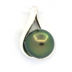 Colgante de Oro blanco 14Kl y 1 Perla de Tahiti Redonda B+ 9 mm