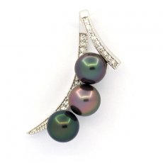 Colgante de Plata y 3 Perlas de Tahiti Redondas C 8.1 a 8.2 mm