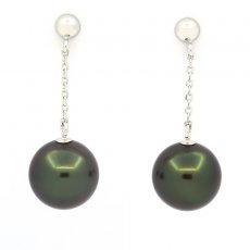 Aretes de Oro blanco 14Kl y 2 Perlas de Tahiti Redondas A 8.7 mm